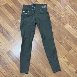 Horze Women's Riding breeches - Olive Green with white pipping